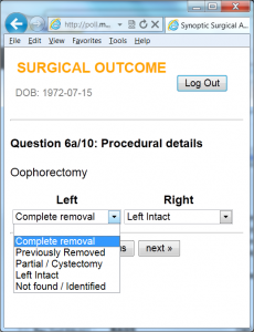 A screenshot of the ovarian cancer outcomes app.