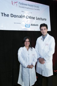 L-R: Post-doctoral fellows Marjorie Gonzales and Andre Felicio, who received research awards from Parkinson Society Canada.
