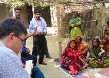 Peter von Dadelszen discusses the pre-eclampsia project with community health workers in Bangladesh. Photo: Diane Sawchuck