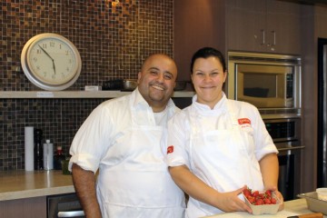 Guest celebrity chefs teach a cooking class for prostate cancer patients