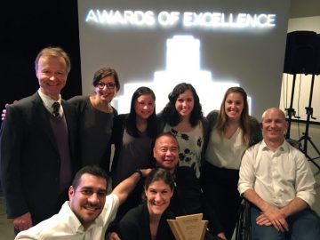 ICORD Director Dr. Wolfram Tetzlaff (left) with staff and research participants after the award ceremony.